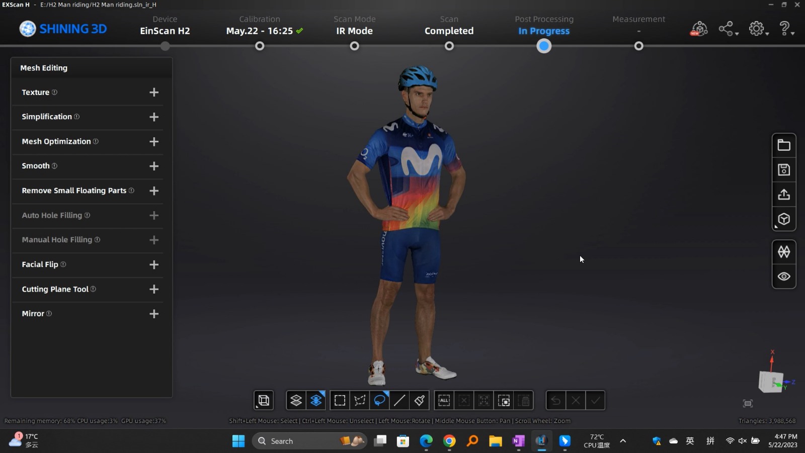 3D scan of a person with the EinScan H2 in Shining software